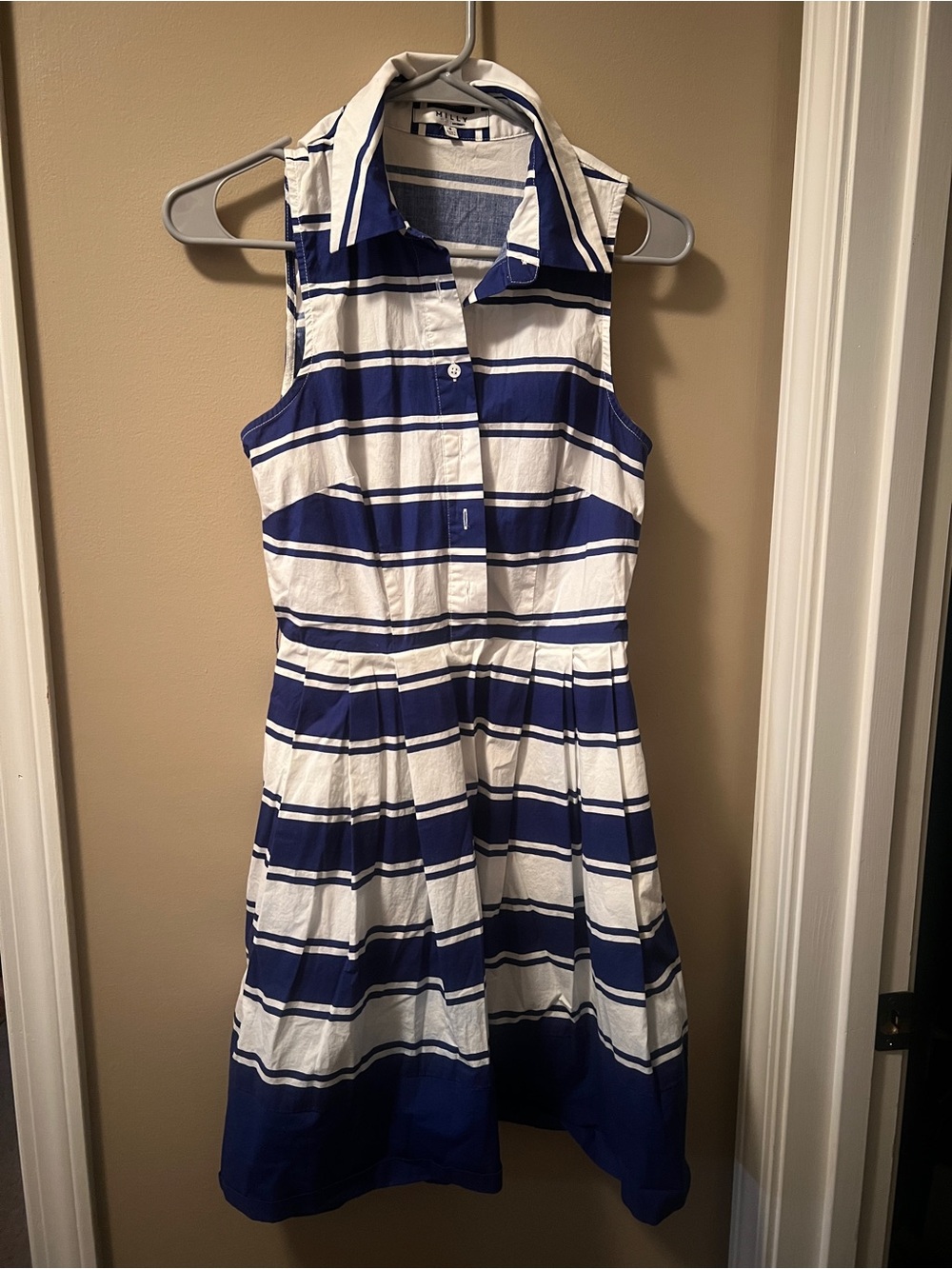 Milly Blue and White Striped Sleeveless Dress